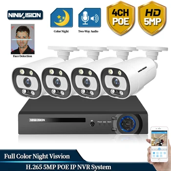 

5MP NVR Kit 4CH POE Camera System Human/Face Detection Two-way Audio Ai IP Camera Outdoor Security Video Surveillance