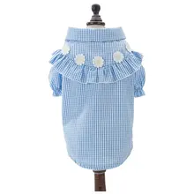 Тонкая маленькая клетчатая рубашка с ромашками Одежда для собак Тедди летняя тонкая рубашка для маленьких собак