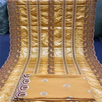 

2020 New Arrival African Bazin Riche Fabric with Stones Embroidery French Lace Guinea Brocade Fabric For Wedding Party 5+2Yards