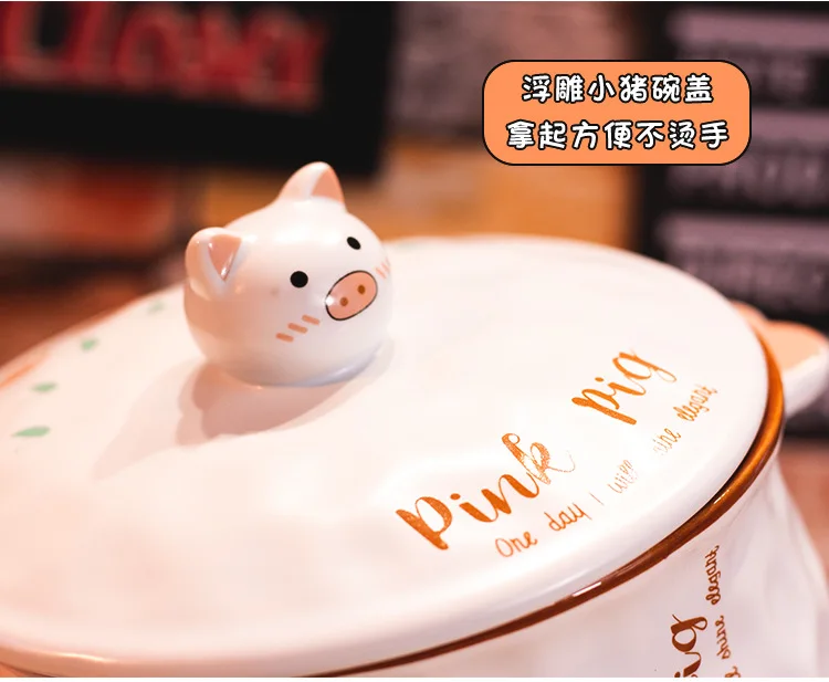 HQ creative ceramic bowl lovely large Ramen instant noodles cup lunch box Japanese tableware with spoon chopsticks and fork
