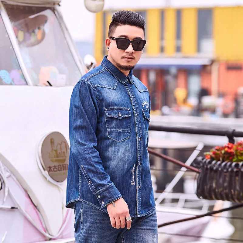 

2019 Thin Type for Spring And Autumn Jeans Coat Men's Plus-sized No. Printed Loose-Fit Non-Elasticity Large Size Cowboy Jacket