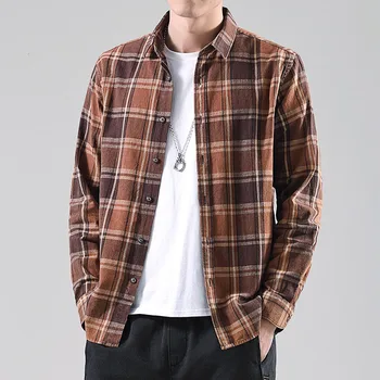 

Autumn Men Plaid Shirt Long Sleeve Vintage Regular Cotton Shirts Casual Fashion Streetwear Male Camisa Clothing 3 Colors S-3XL