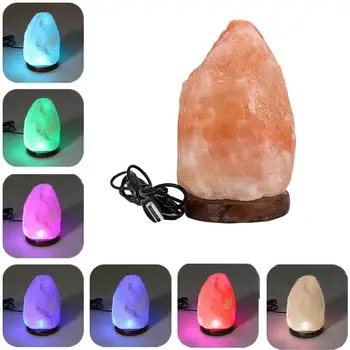 

Natural Hand Carved Usb Led Lamp Himalayan Crystal Wooden Lamp Night Salt Light Base N9J7 Rock F3X7