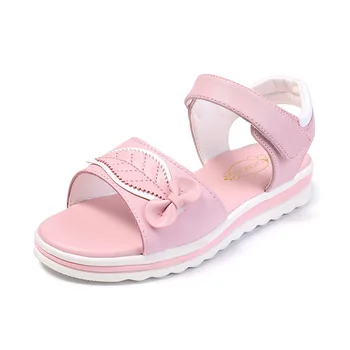 

2020 Summer Fashion New Leather Bowtie Leaves Pattern Girls Childrens Soft Bottom Big Kids Princess Sandals Student Beach Shoes