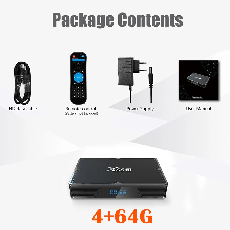 X96H Android 9,0 tv BOX Allwiner H603 четырехъядерный медиаплеер 1HDMI Post Out 1 HDM вход 3 USB порт 4K HD телеприставка 4G 64G коробка - Цвет: 4G 64G