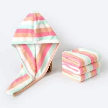 

Dry hair cap thickened rainbow color strong water absorption does not damage hair double-sided coral hair towel