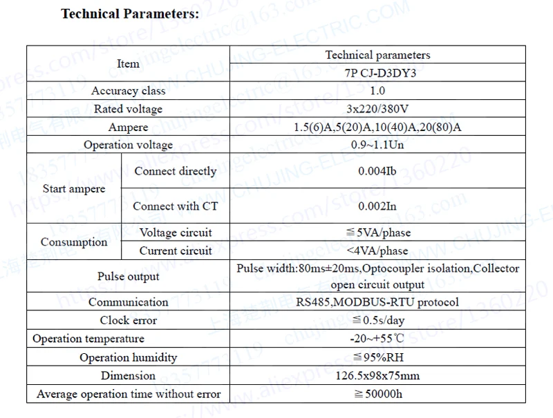 CJ-D3DY3 7P 3 фазы 4 провода 3x220/380V 0-100A 3 фазы счетчик энергии din Тип многофункциональный метр A, V, Hz, W, Cos, измеритель kwh с RS485