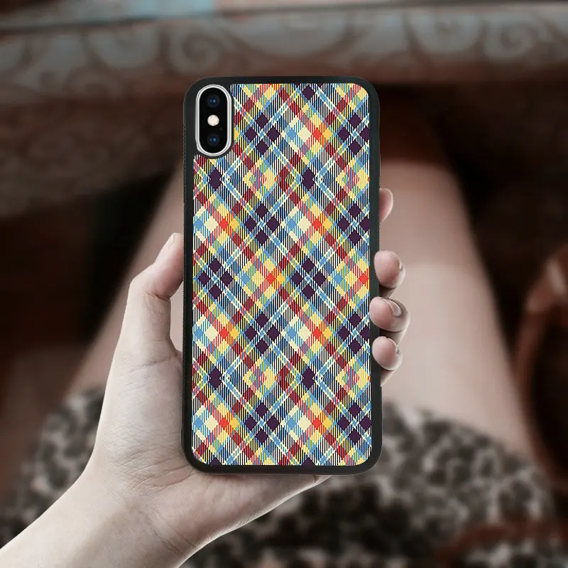

6.5 inches Patterned Anti-knock Mobile Phone Bag for iphone XS Max Case in Fitted Cases Colourful Check Gingham Plaid Wildflower