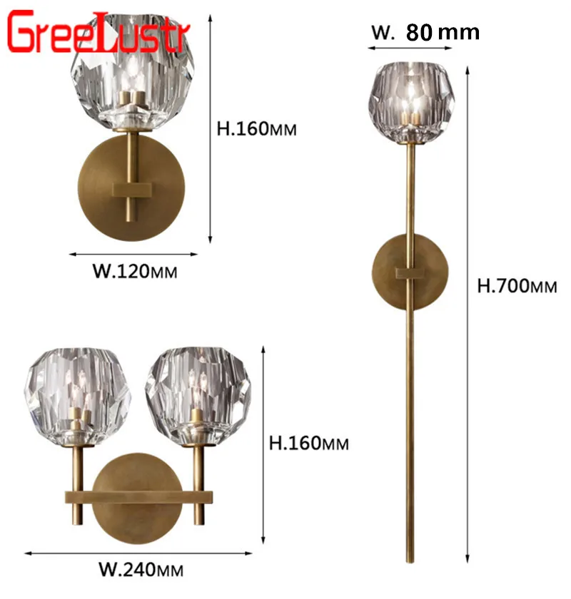 Скандинавский медный Хрустальный светодиодный настенный светильник шар Лофт настенный светильник латунные Настенные светильники хрустальная прикроватная лампа для домашнего декора свадебное приспособление