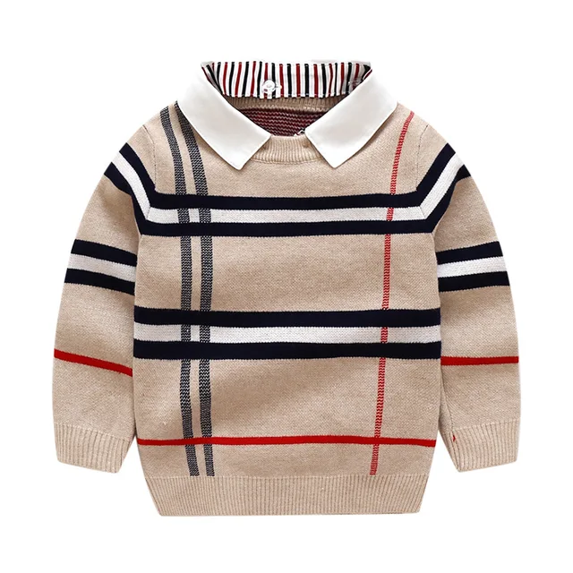 1-8T Toddler Kid Boy Clothes Autumn Winter Warm pullover Top Long Sleeve Plaid Sweater Girl Fashion Knitted Gentleman Knitwear 8