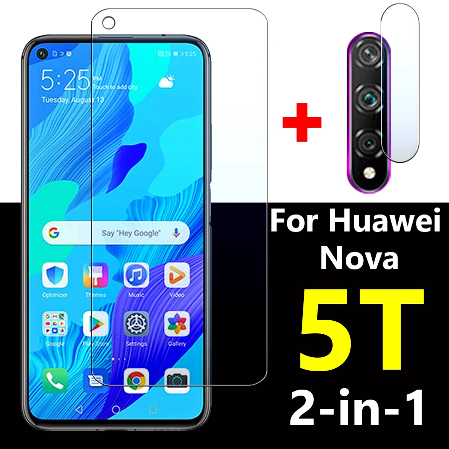 

2in1 Nova 5 T protective glass on for Huawei Nova5T Screen Protector 5T T5 With Camera Lens film Tempered Glas HD sheet Len