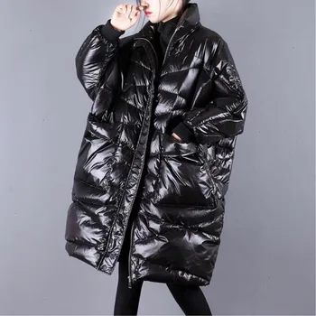 

[EWQ] 2020 Winter New Pattern Stand Collar Long Sleeve Solid Patchwork Big Pockets Vintage Down Coat Women AH83101