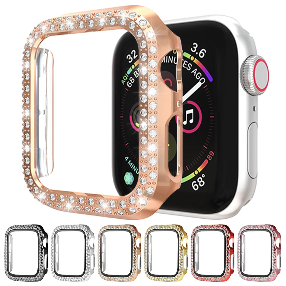 Чехол для Apple Watch 38/42 мм 40/44 двухрядный Алмазный защитный чехол с рамкой IWatch Series 6 SE 5