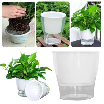 

SOLEDI Transparent Creative Plant Grow Basin Self Watering Balcony Plastic Vase Economic Flowerpot Baskets Garden Nursery