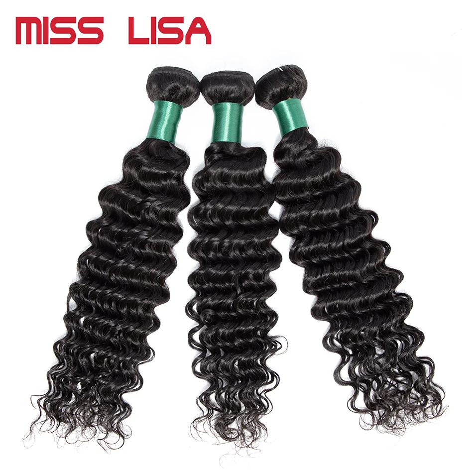 

MISS LISA 28 30 Inch Human Hair Bundles Deep Wave Hair Bundles Brazilian Hair Weave Bundles Natural Color Hair Extensions