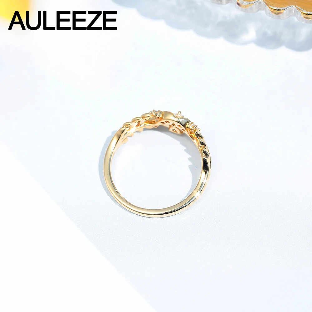 AULEEZE груша огранка 0.14ct настоящий бриллиант 18K кольцо из желтого золота лист форма AU750 настоящие золотые кольца для женщин