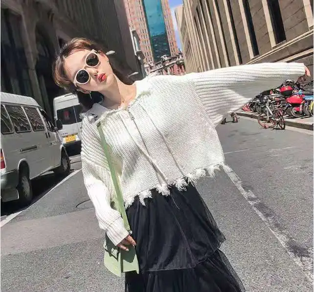 Harajuku короткий кардиган женский повседневное вязаное Свободное Женский свитер женский Newe осенний стиль пальто Джемперы топы для девочек High Street - Цвет: 3