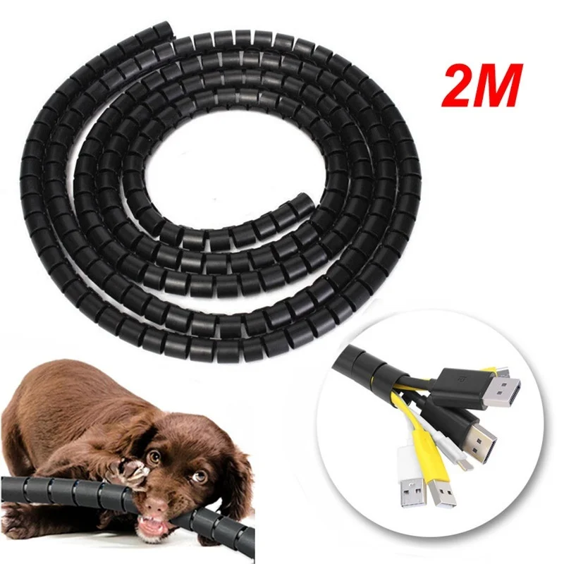 Cable Organizer 2M Flexible Spiral Tube Cable Organizer Wire Wrap Cord Protector Storage Pipe Cables Winder Home Desk Office Organization Tools