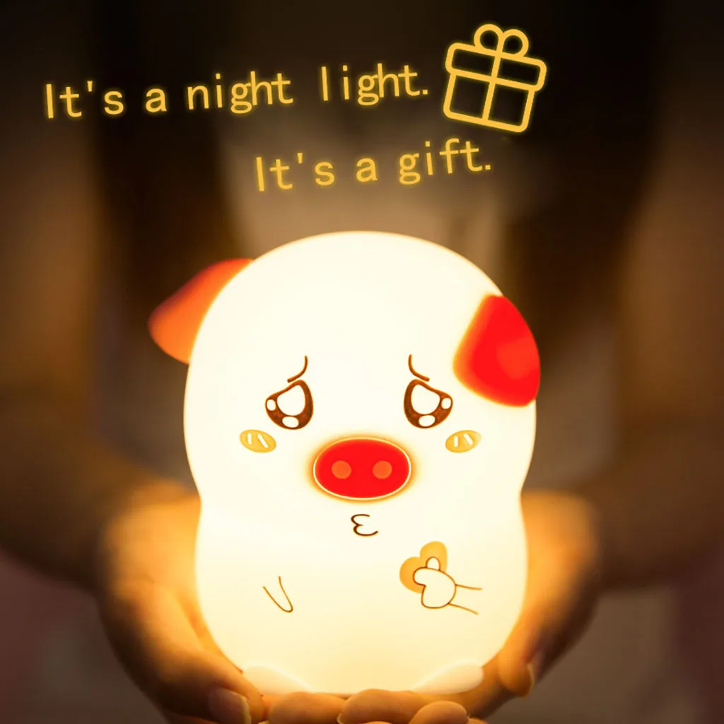 Cute Pig Night Light Silicone Children Birthday Gift Soft Cartoon animal children gadgets Funny Holiday Gift Girl toys #C