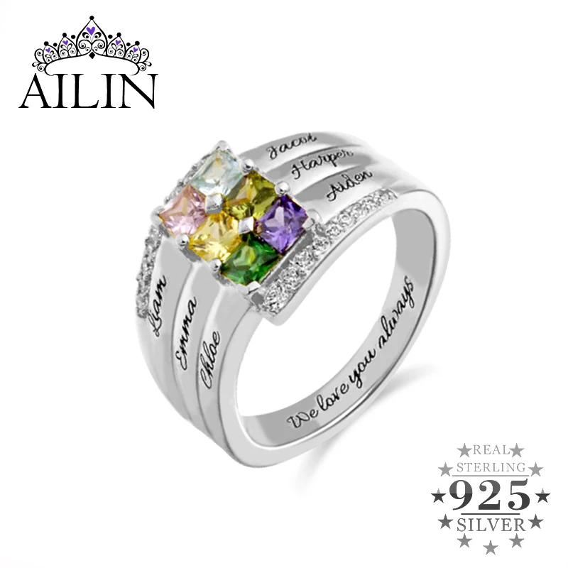 AILIN Anillo de piedra de nacimiento grabado para joyería de disfraz de 6 nombres, personalizado, piedra de nacimiento|Personalizado Anillos| - AliExpress