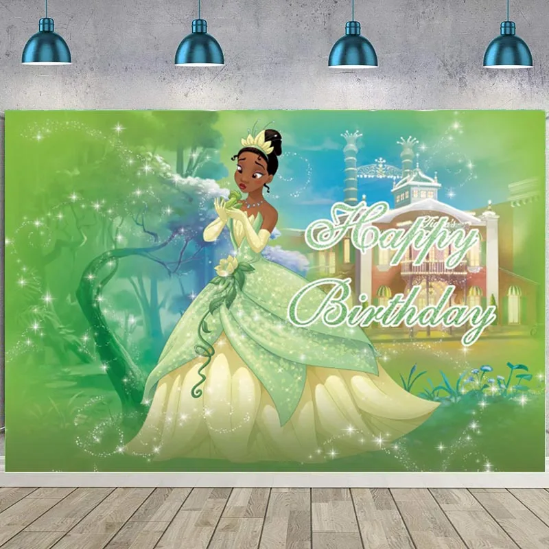 Tiana Backdrop Princess Frog Baby Shower Girl Birthday Party Glitter Personalized Photo Background Photocall Prop Banner | Электроника