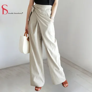 

Double Strawberry Spring and Summer New High Waist Loose Bowknot Solid Color Wide Leg Fashion Tooling Women Casual Pants