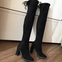 Сапоги выше колена женские кожаные сапоги на высоком каблуке женская зимняя обувь Высококачественная Роскошная Брендовая обувь европейские размеры 34-40