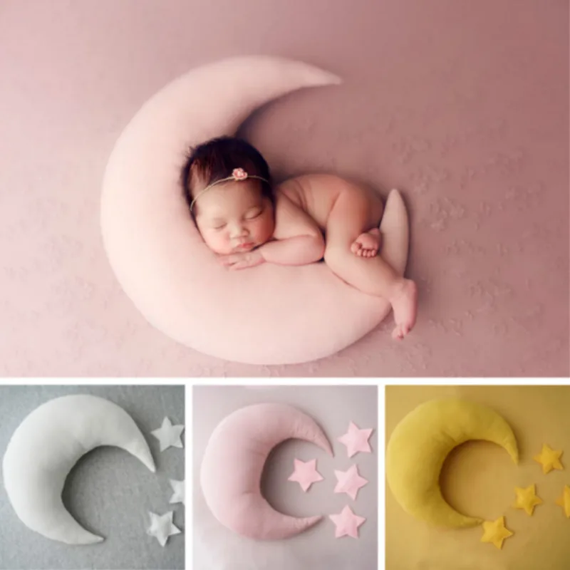 Accesorios de fotografía recién nacido, almohadas en forma de luna con estrellas, luna llena, accesorios de sesión de fotos, accesorios creativos para posar