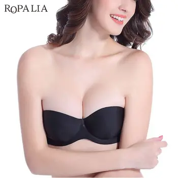 

ROPALIA Sexy Gathering Invisible Bras Bralette Underwear Women Push Up Strapless Bra Wedding Brassiere Underwired 1/2 ABCD Cup
