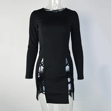 Бедра юбка дамы платья одежда элегантный красивый сексуальный сплошной цвет с длинными рукавами сетки полые мешок изящное платье