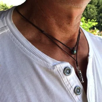 

Tahiti pearl and tahitian Tiki on Australian leather necklace