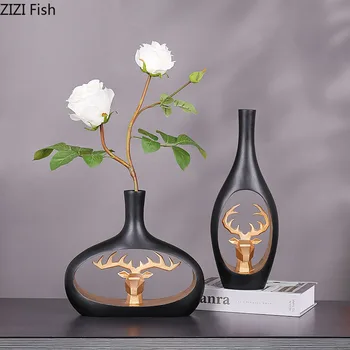 

2 Pcs/set Resin Vases Golden Deer Head Decorative Vase Nordic Modern Home Decor Office Desktop Decoration Floral Flower Insert
