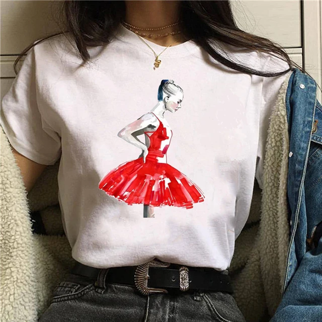 BONJEAN VOGUE Ballet mujer camiseta mujer gráfico impreso camiseta Harajuku estilo ropa de mangas cortas verano Camisetas|Camisetas| -