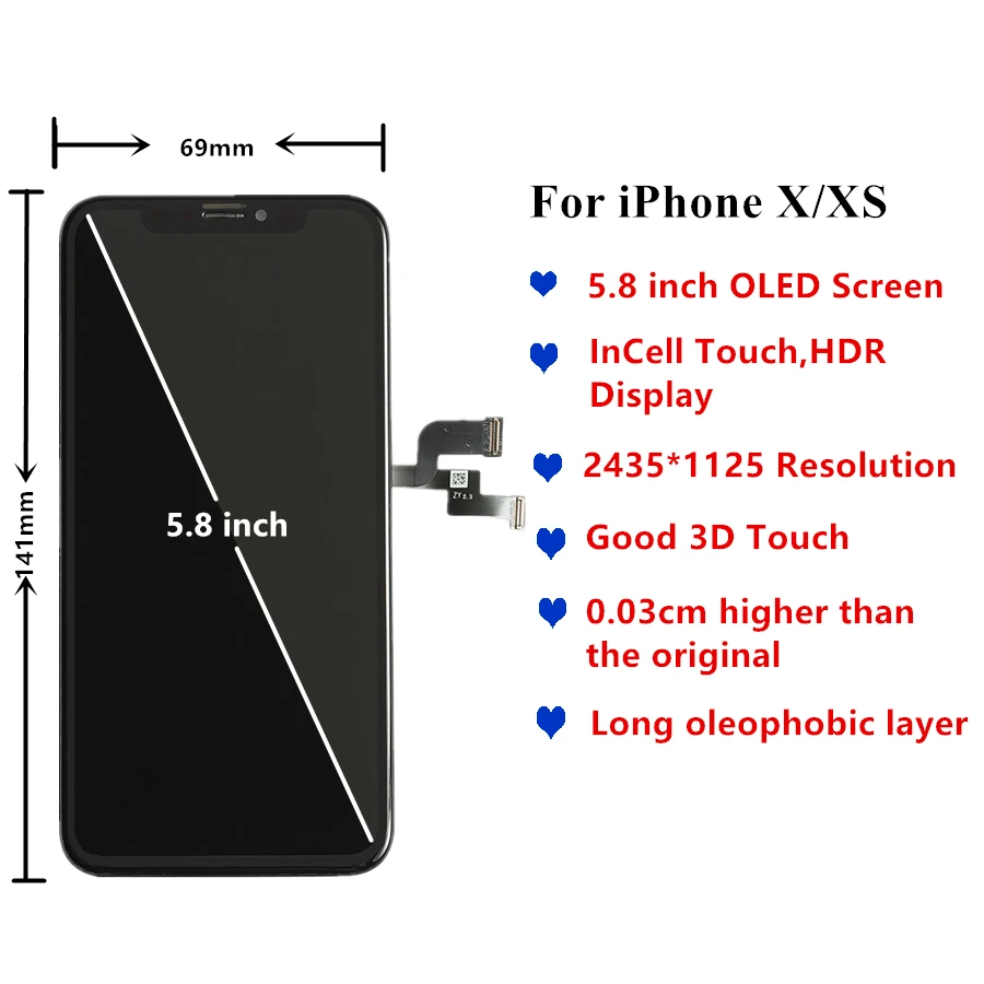 100% протестированный класс для iphone X OLED XS XR TFT Max с 3D сенсорным дигитайзером в сборе