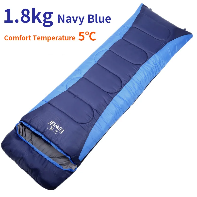 1.8KG Navy Blue Hewolf спальный мешок для кемпинга, комбинированный хлопковый спальный мешок, конверт, портативный, три сезона, теплый спальный мешок для взрослых, походный, дорожный - Цвет: 1.8KG Navy Blue