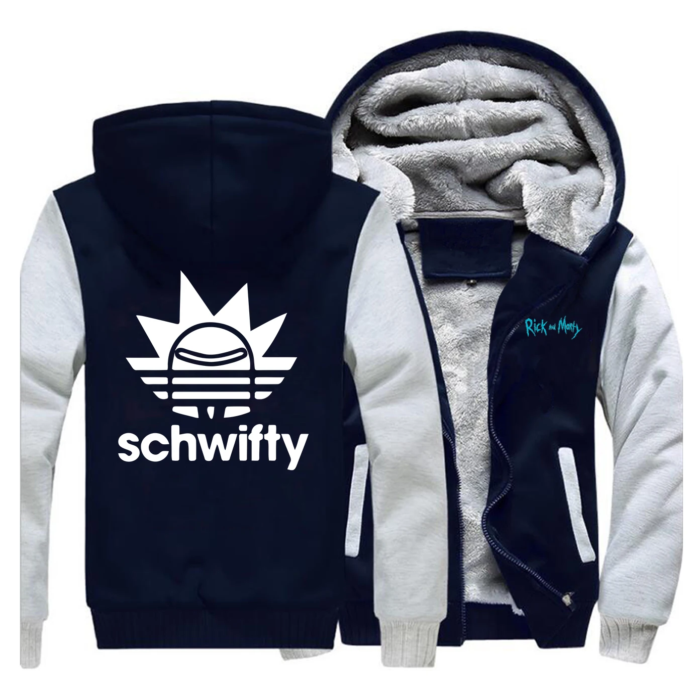 Rick And Morty Schwifty толстовка с аниме принтом для мужчин зимняя куртка Повседневная модная теплая флисовая Высококачественная толстовка на молнии - Цвет: Gray Dark Blue5