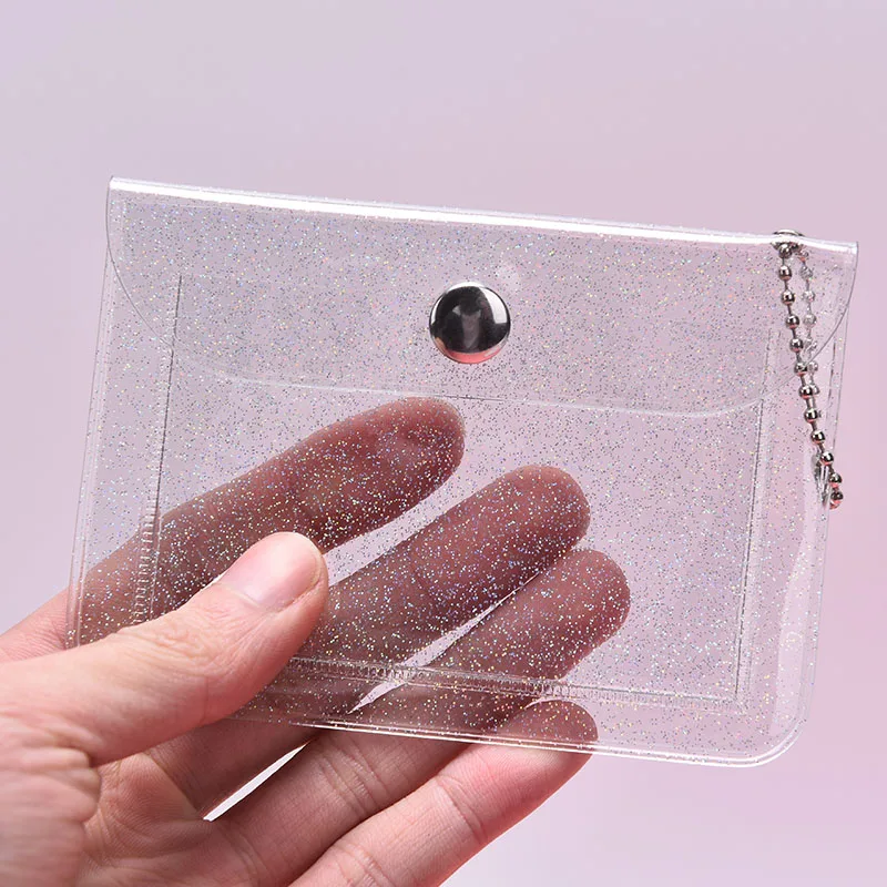 Glitter Transparent Waterproof PVC Women Card Case Business Card Holder Men Credit Bag ID Mini Wallet Girls Coin Purse