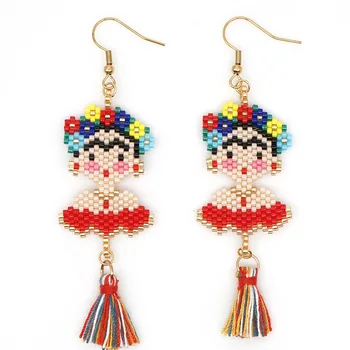 

Mexico Classic Cartoon Miyuki Tassel Drop Earrings Colorful Figure Long Dangle Earrings Fashion Jewelry For Women Girls Gift