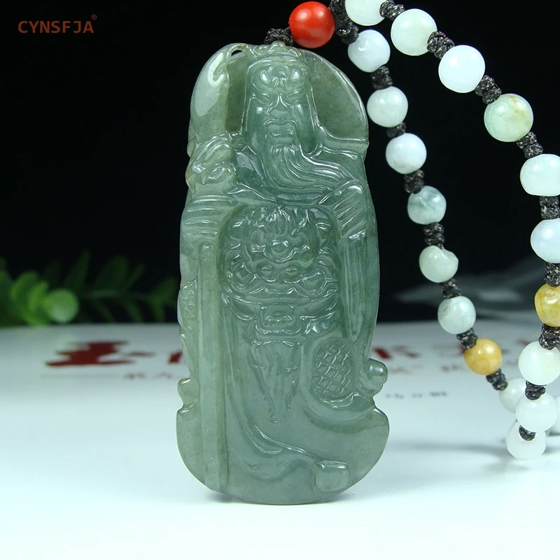 

CYNSFJA New Real Rare Certified Natural Grade A Burmese Jadeite Men's Lucky Amulets Guangong Jade Pendant Ice Green Hand Carved