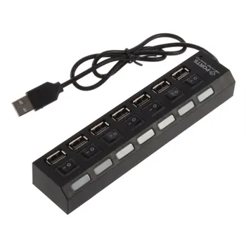

1Pcs High Quality ON/OFF Sharing Switch Mini 7 Port USB 2.0 High Speed HUB Black For Laptop for PC Black ergonomic design