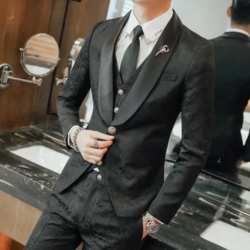 

New Men's Suit Three-piece Wedding Groom Ceremony Banquet Suit