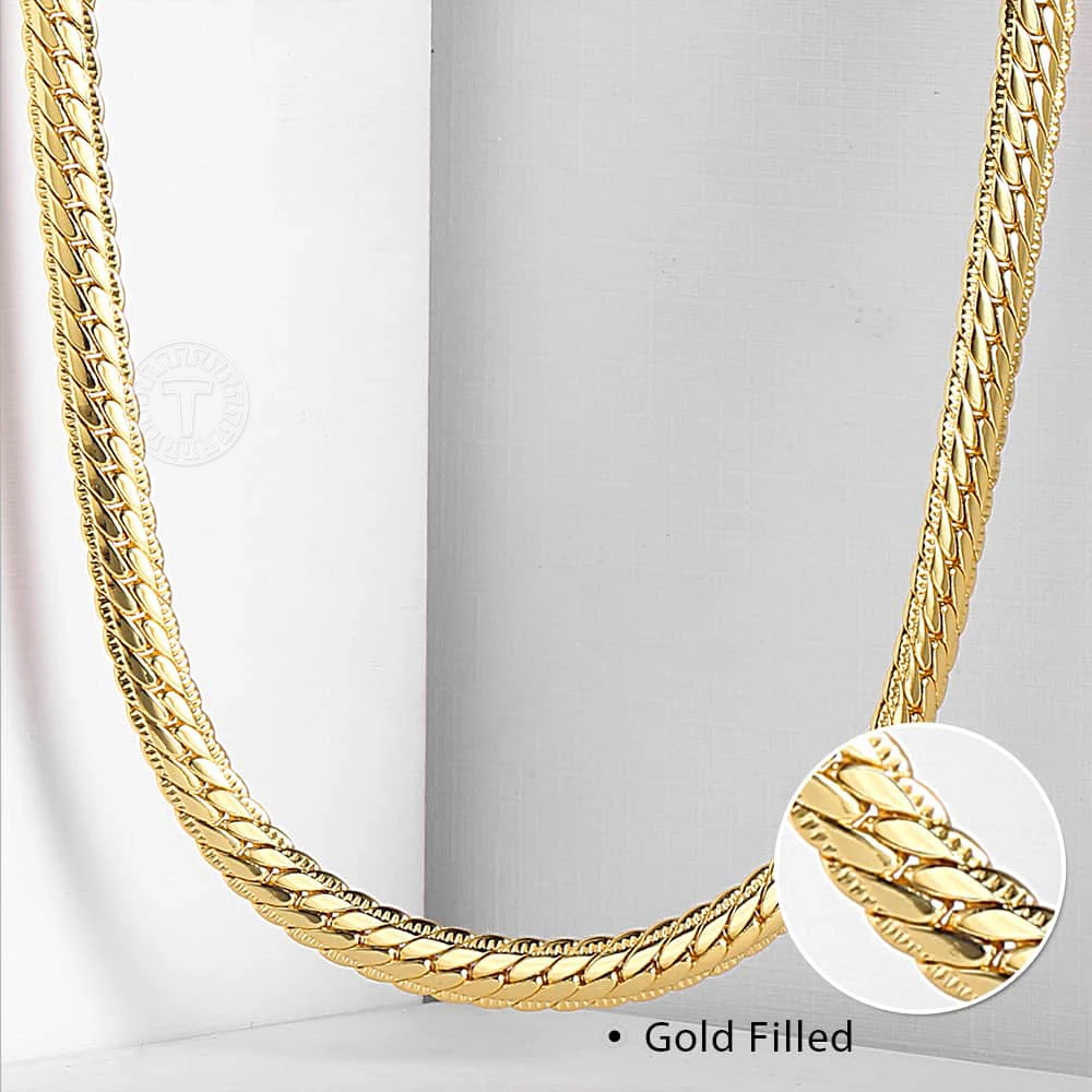 

6MM Wide Boys Mens Chain Hammered Flat Curb Cuban Gold Color Necklace Chain Male Jewelry Fashion Jewelry Dropshipping DGN399