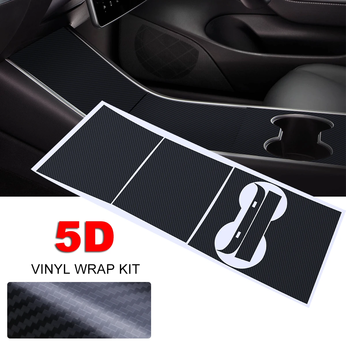 

1Set 5D Carbon Fiber Vinyl Wrap Kit For Tesla Model 3 Center Console Dashboard Cup Holder Sticker Auto DIY Styling Film