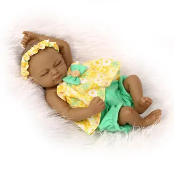 

27CM Black Girl Full Body Silicone Reborn Baby Dolls Toys Soft Lifelike Sleeping Reborn Baby Doll For Children Birthday Gift