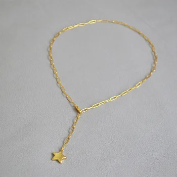 

Brass cool wind fine long buckle star pendant simple necklace Y character chain