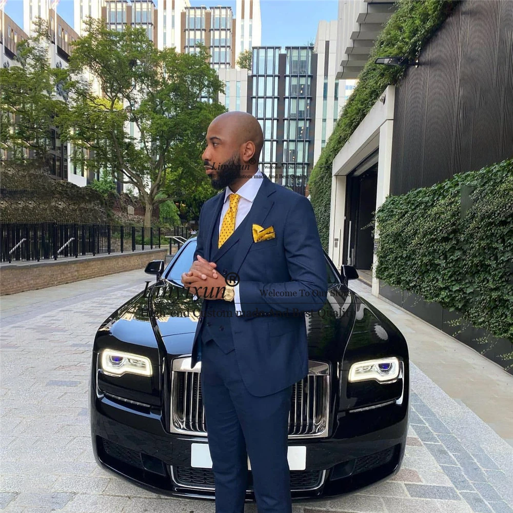 

Classic Navy Blue Mens Suits Formal Business Blazer Slim Fit Wedding Groom Tuxedo 3 Piece Set Jacket Vest Pants Costume Homme
