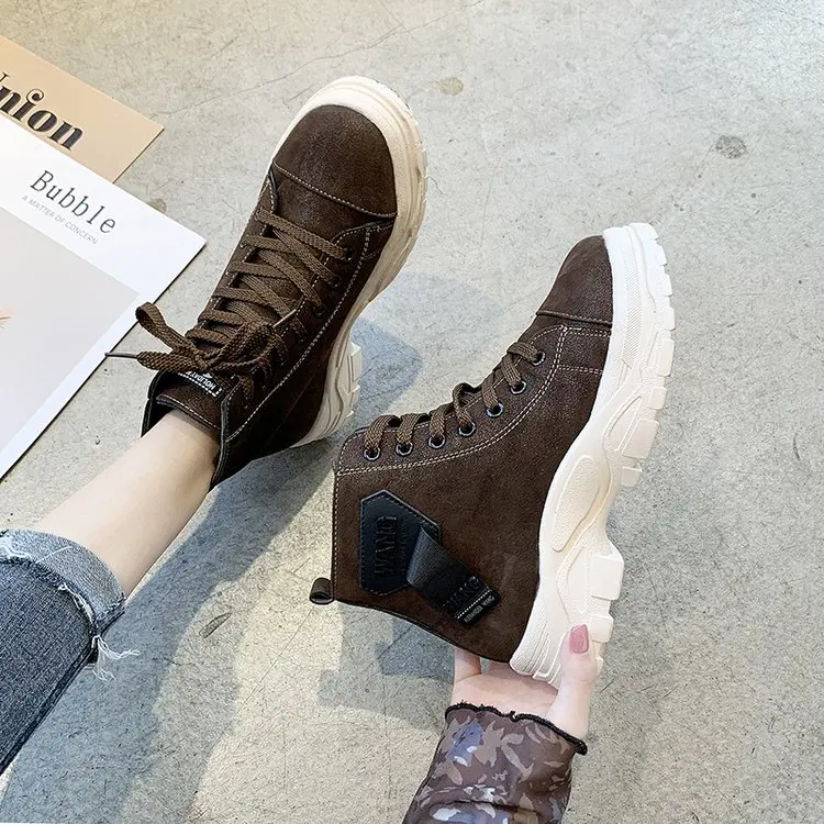 

Bootee Woman 2019 Autumn Boots Shoes Round Toe Low Heels booties Lace Up Booties Ladies Luxury Designer Martins For Women