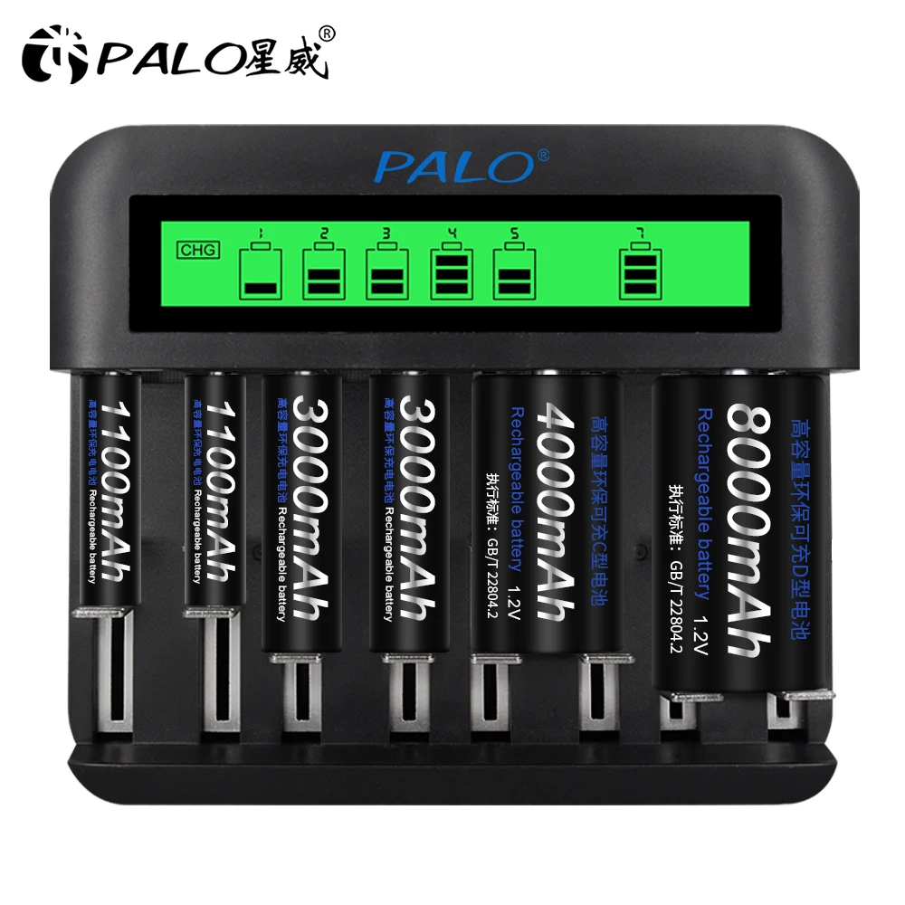 Carregador de Bateria Inteligente para aa Palo Slots Display Usb Aaa sc c Tamanho d Bateria Recarregável 1.2v Ni-mh Ni-cd Carregador Rápido 8 Lcd - Image 2
