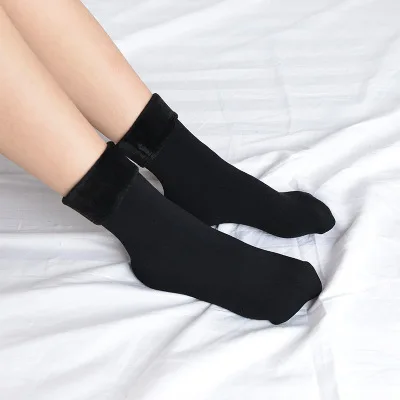 Men's And Women's Thick Warm Socks Wool And Cashmere Stockings Seamless Black Fur Velvet Soft Floor Sleeping Boots Winter APAIR 1