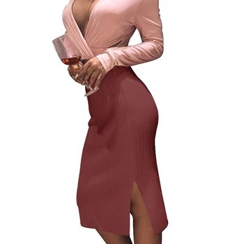 

Sexy Multi Color Midi Pencil Skirt Women 2020 Fashion Elastic High Waist Office Lady Bodycon Skirts